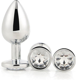 Dream Toys - Aluminium anaalplug set met siersteen 3 delig Gleaming Love - Zilver