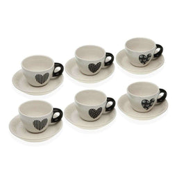 Versa Nathalie - Koffieset - Set van 6 kopjes met schotel Hart - Wit (6 stuks)