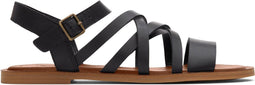 TOMS Sephina Sandal - Platte sandalen - Leer - Zwart - Maat: 37