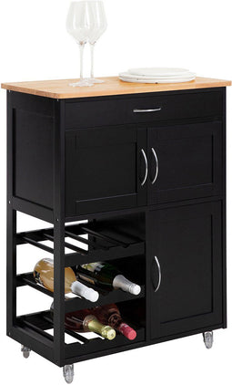 SoBuy FKW45-SCH - Keukentrolley - Zwarte keukenwagen met lade en wielen - 67cm x 87cm x 38cm