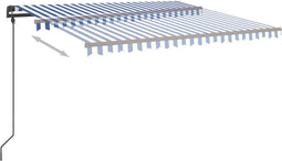 vidaXL - Luifel - handmatig - uittrekbaar - met - palen - 4,5x3,5 - m - blauw - en - wit