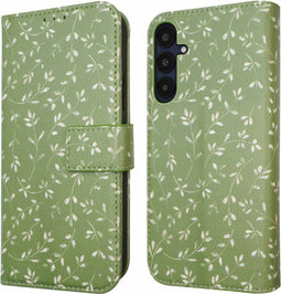 imoshion Hoesje Geschikt voor Samsung Galaxy A35 Hoesje Met Pasjeshouder - imoshion Design Bookcase smartphone - Groen / Green Flowers