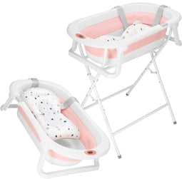 Springos Opvouwbaar Baby Bad - Draagbaar - Thermometer - Wit - Roze - 79 x 49 x 22 cm