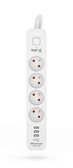 KERG stekkerdoos met stroomonderbreker-4 stopcontacten 3USB 16A 1,5m