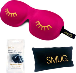 SMUG 3D Slaapmasker met Zwarte Oordopjes en Opbergzakje - 100% Verduisterend - Ergonomisch Oogmasker - Wink Print, Fel Roze