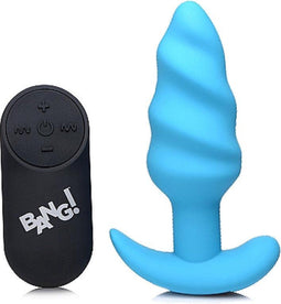 XR Brands Vibrating Silicone Swirl Butt Plug with Remote Control blue
