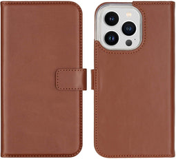 Selencia iPhone 14 Pro - Echt Lederen Bookcase - 3 Pashouders - Bruin
