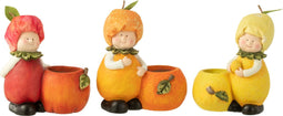 J-Line figuur kind Planter - citroen/oranje/appel - polyresin - mix - small - 3 stuks