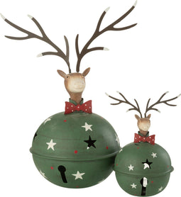 J-Line kerstdecoratie Rendier Bel - metaal - groen/rood - large
