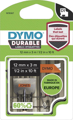 DYMO D1 - Duurzame labels - Zwarte tekst op oranje label 12 mm x 3 m (1 stuk)