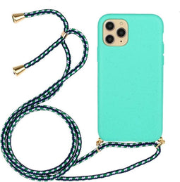 Lunso - Backcover hoes met koord - Geschikt voor iPhone 12 Mini - Cyaan