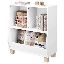Lestarain Montessori kinder boekenkast - 3 vakken - massief houten poten - wit - 71,5 x 77 x 34,5 cm