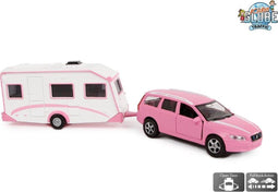 Kids Globe Die-cast Volvo V70 met Caravan - Roze, 30cm