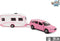 Kids Globe Die-cast Volvo V70 met Caravan - Roze, 30cm