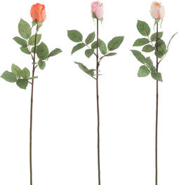 J-Line bloem Roos Dicht Fresh Touch - kunststof - oranje/roze - 3 stuks