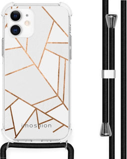 iMoshion Hoesje Geschikt voor iPhone 12 Mini Hoesje Met Koord - iMoshion Design Hoesje met Koord - Wit / Meerkleurig / Goud / White Graphic