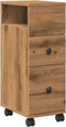 vidaXL - Badkamerkast - smal - met - wielen - bewerkt - hout - artisanaal - eiken