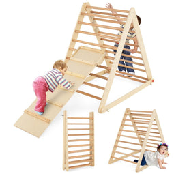 Coast houten kinderklimdriehoek - 2-in-1 klimladder - 120 x 71 x 110 cm - Natuurlijk hout - Geschikt voor 3+
