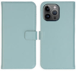 Selencia iPhone 15 Pro Max - Echt Lederen Bookcase - 3 Pashouders - Blauw