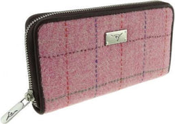 Dames Portemonnee Staffa Roze- Harris Tweed - muntvak met rits - Glen Appin of Scotland