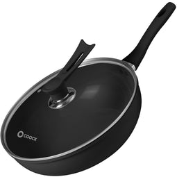 COOCK Wokpan Inductie 32cm - Keramische Anti-Aanbaklaag - Gerecycled Aluminium - Zwart