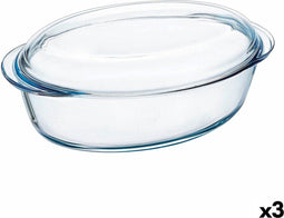 Ovenschaal Pyrex Classic Vidrio Met deksel Transparant Glas 33 x 20 x 10 cm (3 Stuks)