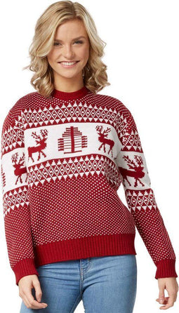 Dressforfun Winterwonderland - Kersttrui - Hertenmotief ribstof - Rood-wit (S)