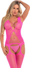 Visnet jarretel-bodystocking - Roze