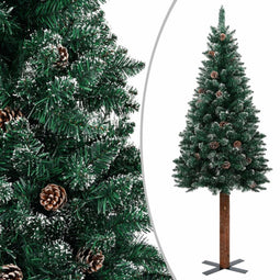 vidaXL - Kerstboom - met - echt - hout - en - sneeuw - smal - 180 - cm - groen