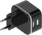 HQ-Power USB-lader, met 2 USB-poorten, 5 V 4.8 A 24 W, ideaal voor mobiele telefoons, smartphones, tablets, GPS en meer, beveiliging tegen kortsluiting, ledindicator, perfect voor zowel dagelijks gebruik als voor op reis, zwart