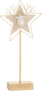 J-Line kerstdecoratie Rendier/Ster op voet - hout - goud/wit - small - LED lichtjes