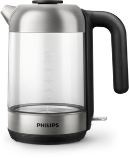 Philips HD9339/80 - Glazen waterkoker 1,7 liter - Plat verwarmingselement en fijnmazig filter - Zwart en zilver
