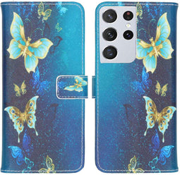 iMoshion Hoesje Geschikt voor Samsung Galaxy S21 Ultra Hoesje Met Pasjeshouder - iMoshion Design Softcase Bookcase - Meerkleurig / Blue Butterfly
