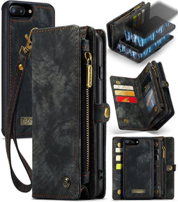Caseme - Geschikt voor iPhone 7 Plus /8 Plus - vintage 2 in 1 portemonnee hoes - Zwart