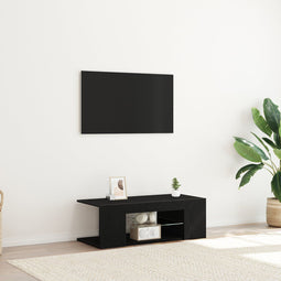 vidaXL - TV-meubel - met - LED-verlichting - - - Zwart - Eiken - - - 90x39x30 - cm - - - Geengineerd - Hout