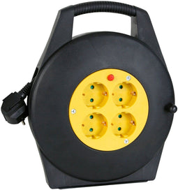 Perel Kabelhaspel - 4 stopcontacten met randaarde - 10 m kabellengte zwart/geel