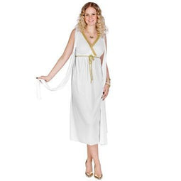 DressForFun Penelope - Lange Griekse Godinnenjurk - Gouden bies en strikceintuur - Wit