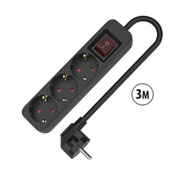 TM Electron 3680 W - 3-voudige Stekkerdoos met Schakelaar - Zwart (3 m)
