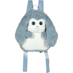 GIPSY TOYS Fluffy Bag - Pluche rugzak - Blauw-wit konijn 30 cm