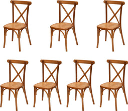 Crossback Stapelstoel massief hout, Licht bruin - SET VAN 7