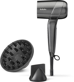 BaByliss Titanium Shine Föhn D6200DE - Compacte Haardroger met Diffuser - 1600W Digitale Motor - Ionische Functie voor Minder Pluizig Haar - Staal