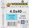 Woodies 61540370 Ultimate Spaanplaatschroef - Verzinkt - Verzonken kop - Deeldraad - TX20 - 4.0 x 40mm (1000st)