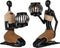 J-Line kaarshouder - theelichthouder - Figuur Knielend - polyresin - bruin - 2 stuks