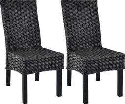 vidaXL - Eetkamerstoelen - 2 - st - kubu - rattan - en - mangohout - zwart