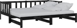 vidaXL - Slaapbank - uitschuifbaar - massief - grenenhout - zwart - 2x(90x200) - cm