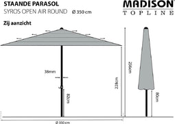 Madison - Parasol Syros Open Air Round Grey - 350cm - Grijs