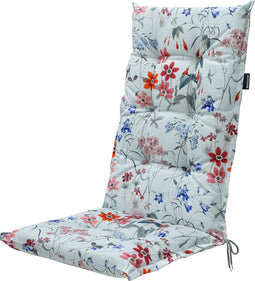 Madison tuinkussens - Hoge Rug- Milly Indigo - 123x50cm - tuinstoelkussens - Wit - Gebloemd - Met Lint -Extra Dik - Outdoor