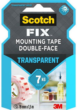 Plakband scotch dubbelzijdig 19mmx1.5m transparant | 12 stuks