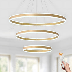 Ronde LED Moderne Hanglamp, 3 Gouden Ring Kroonluchter, Dimbaar Met Afstandsbediening 3000K-6000K Pl