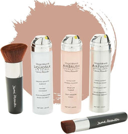 Magic Minerals AirBrush Foundation 5-delige set by Jerome Alexander – Light/Medium – incl. 2 Kabuki kwasten, AirBrush Primer en AirFinish settingspray - Make-up met een natuurlijke dekking
